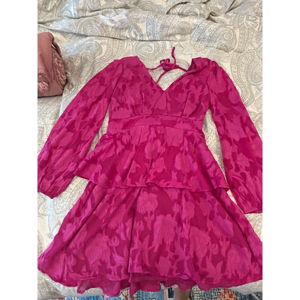 Band Of The Free Kiss Me Fuchsia Pink Fit and Flare Mini Dress Size Medium - Picture 2 of 3